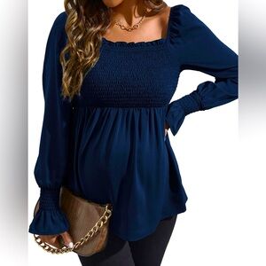 Maternity Ruched Long Sleeve Blouse Navy Size Large